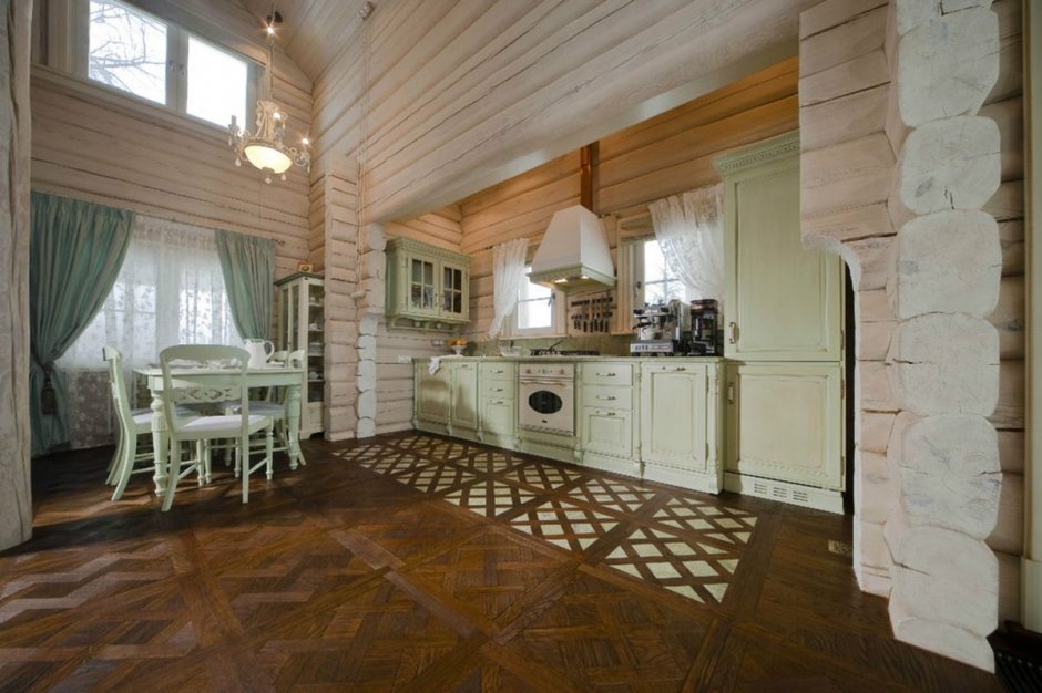 Кухня гостиная в стиле русской усадьбы