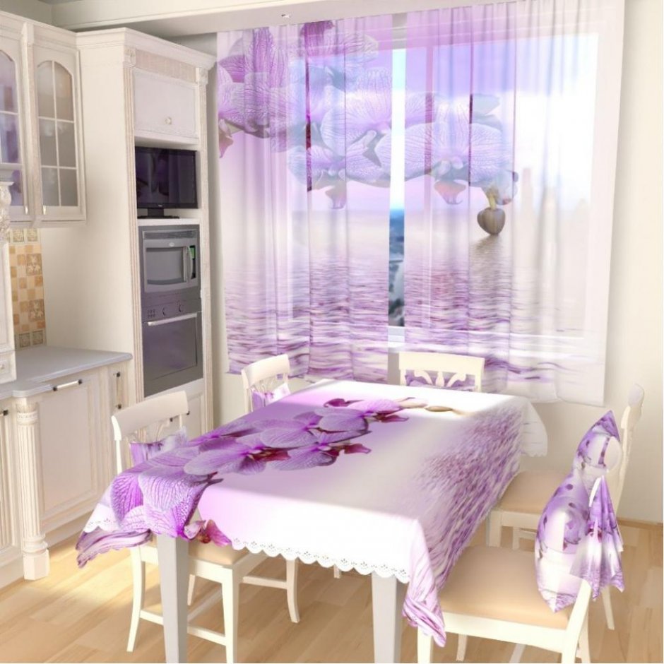 Шторы на кухню фиолетового цвета