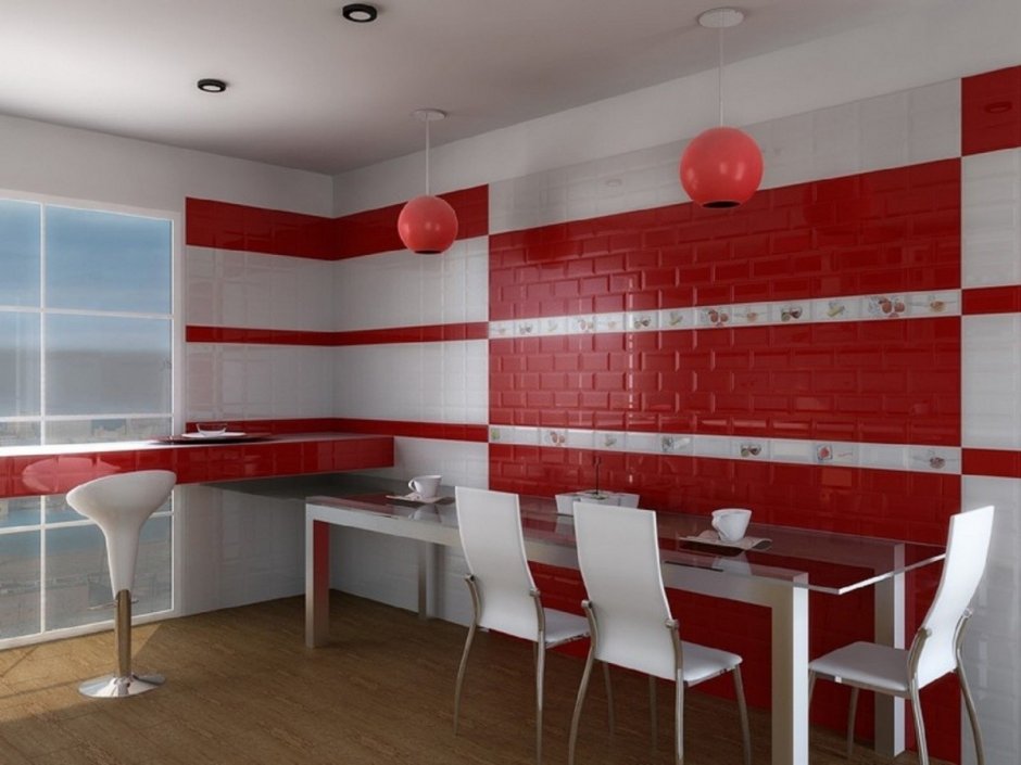 Красная плитка на кухне