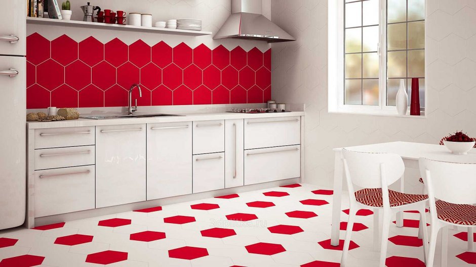 Красная плитка на кухне