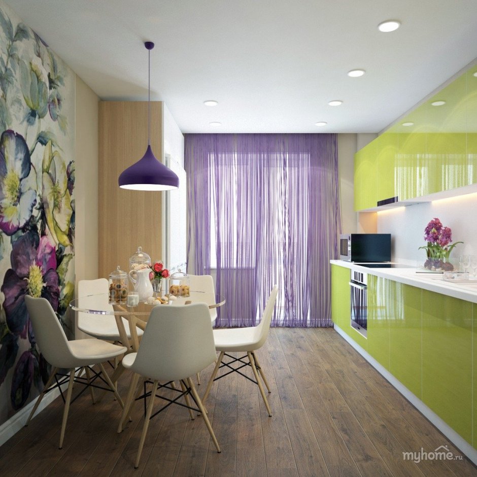 Фиолетово зеленая кухня