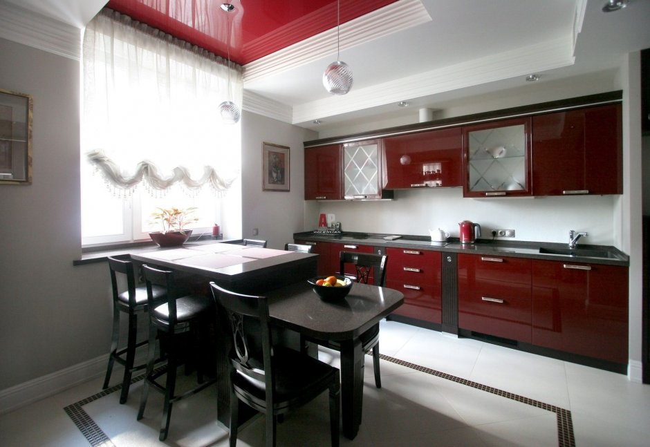 Кухня гостиная в Красном цвете
