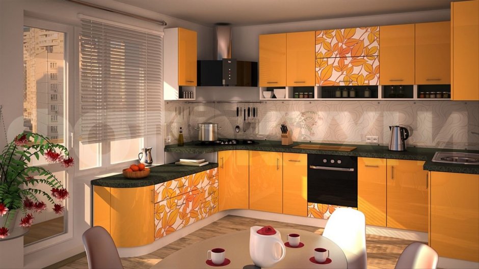 Лимонный цвет в интерьере кухни