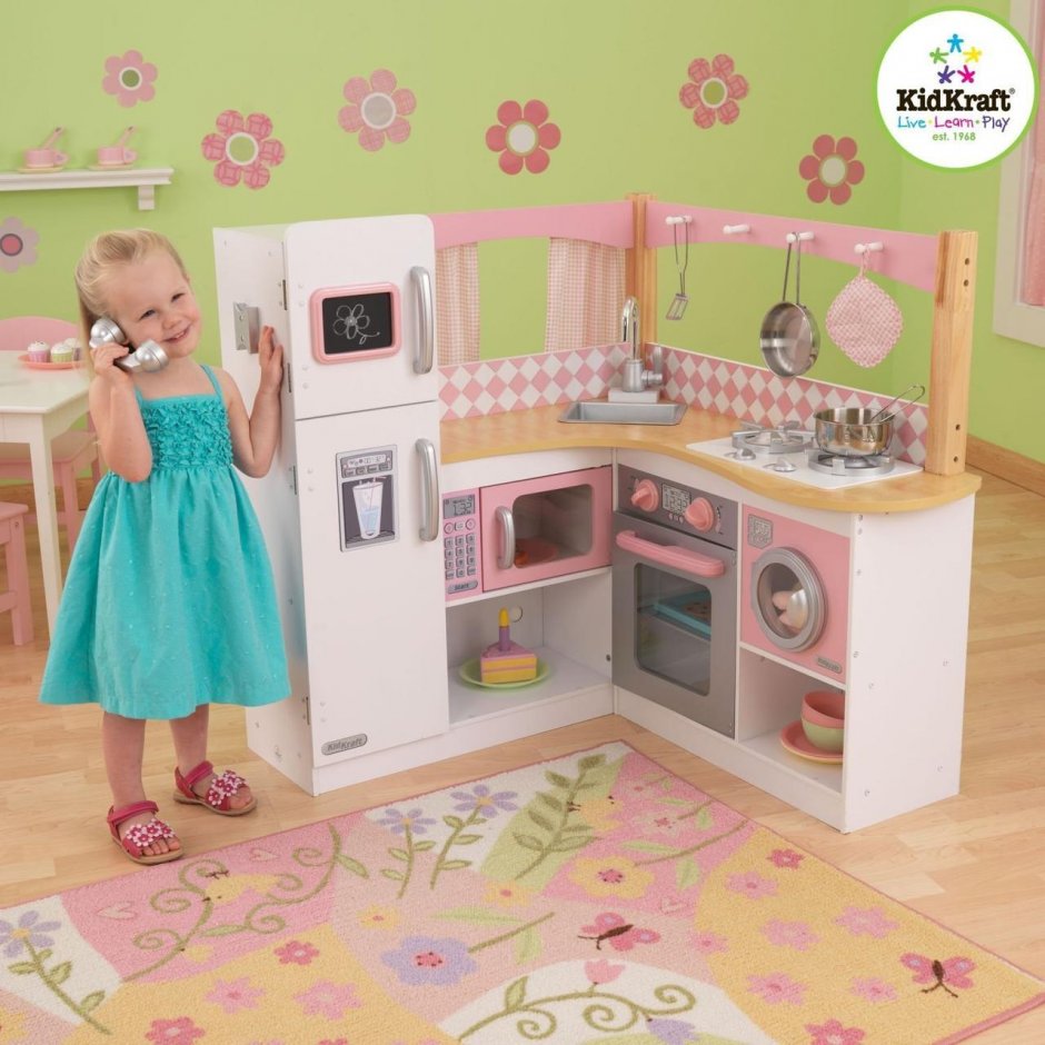 Детская кухня из дерева kidkraft Grand Gourmet Corner Kitchen изысканный уголок 53185