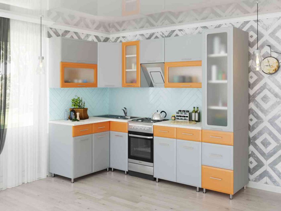 Кухня "марта-5" (МДФ) (2,9м), цвет - металл оранж (ами),(12)