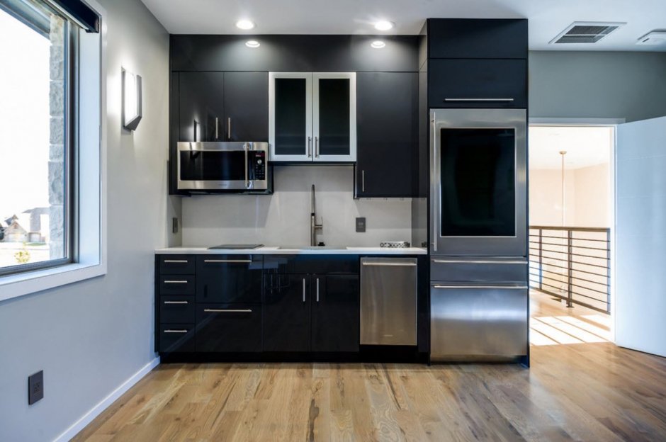 Кухни черные со встроенным холодильником