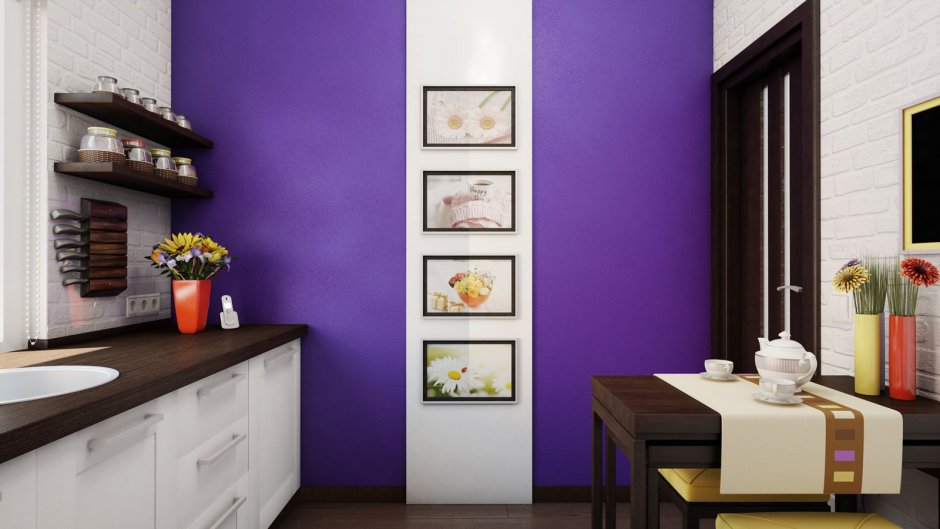 Фиолетовые стены на кухне
