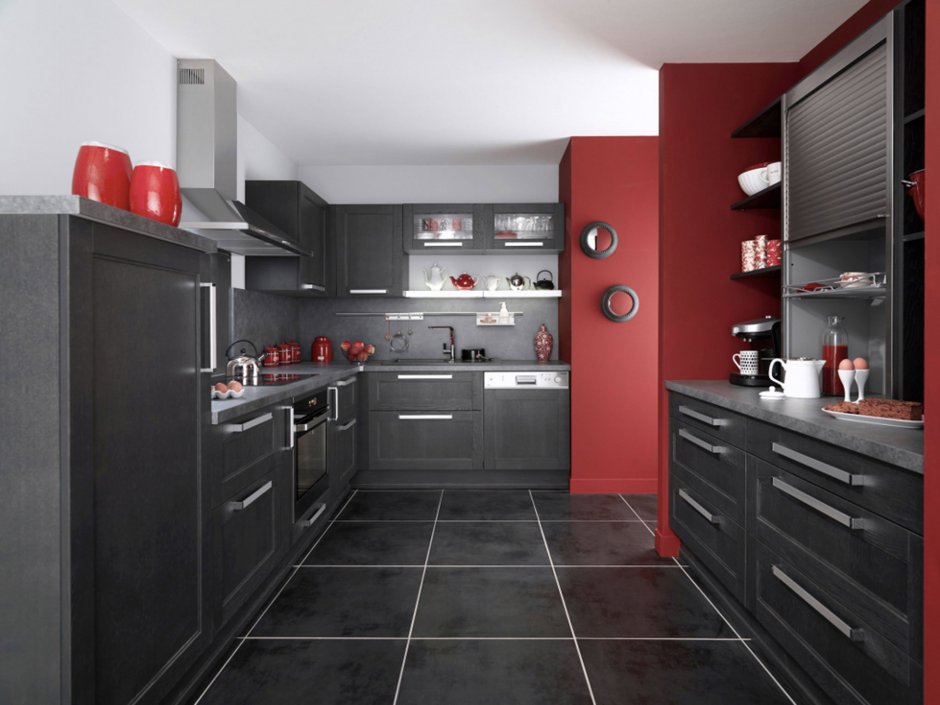Кухня в красно серых тонах