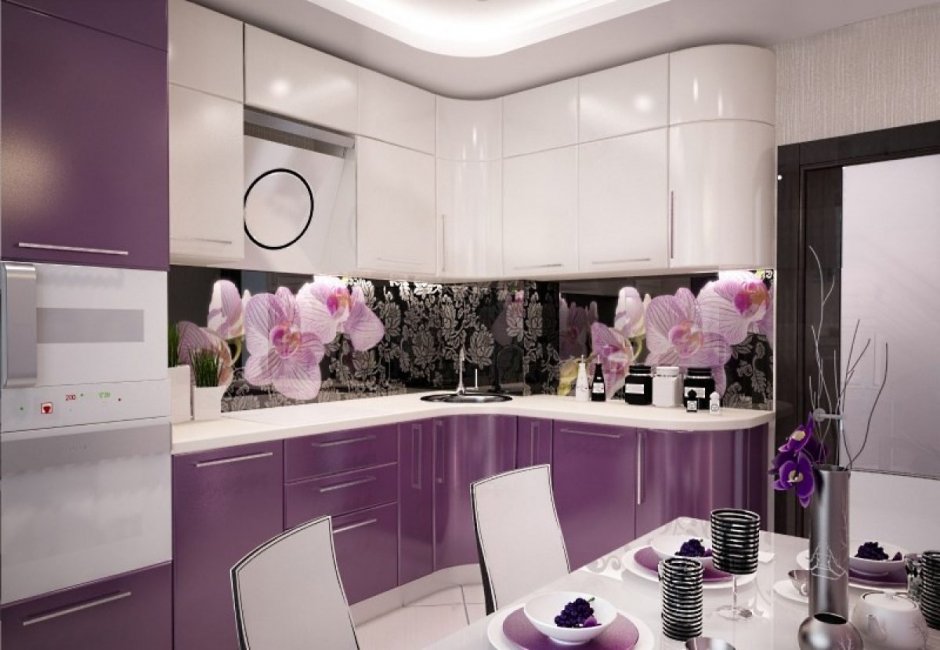 Кухня в бело фиолетовом цвете