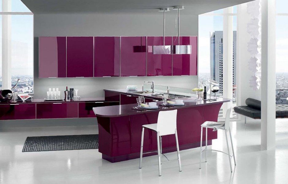 Стильная фиолетовая кухня