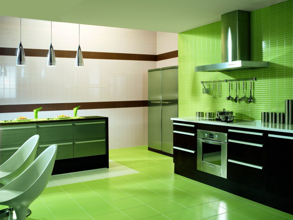 Зеленая плитка для кухни на фартук