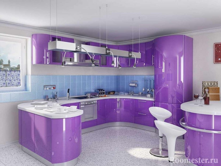Фиолетово желтый кухонный гарнитур