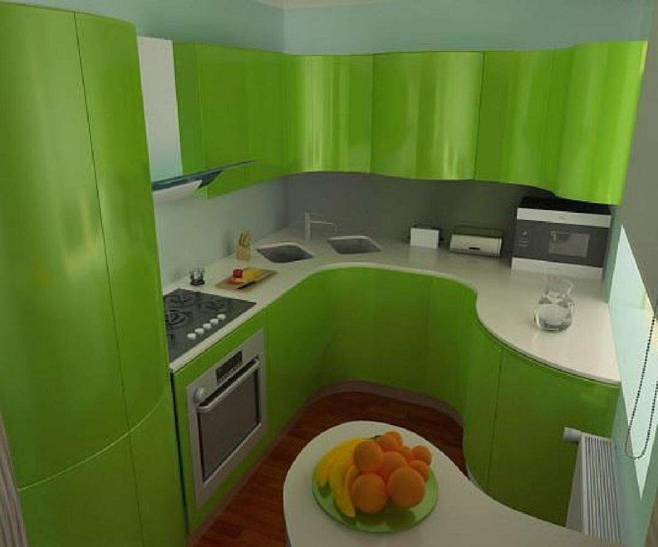 Маленькая угловая кухня зеленая (33 фото)