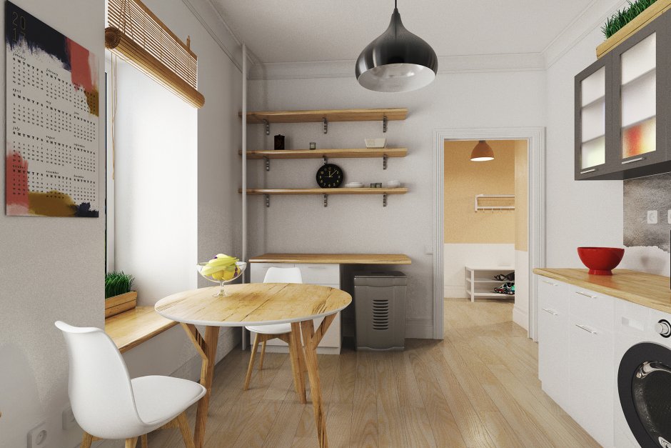 Маленькая кухня в скандинавском стиле в квартире обои