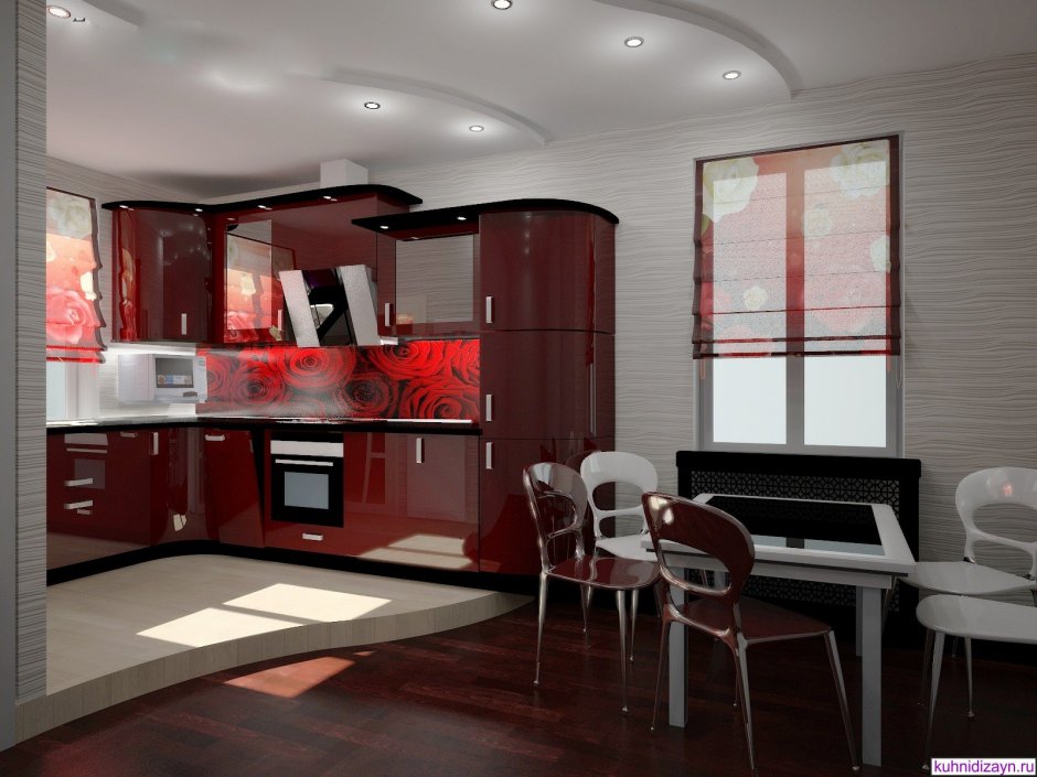 Кухня гостиная в бордовом цвете
