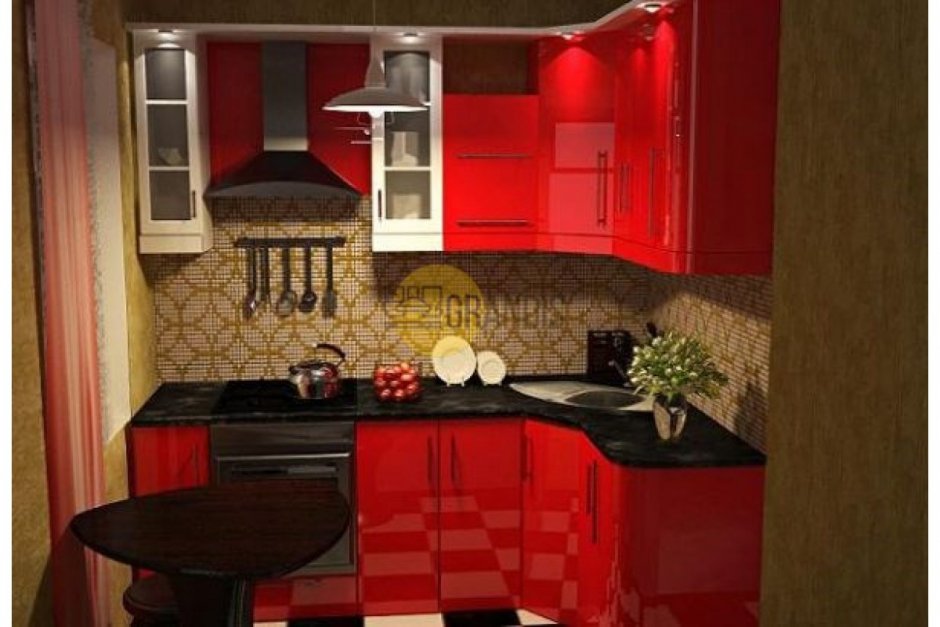 Кухня красно черная угловая