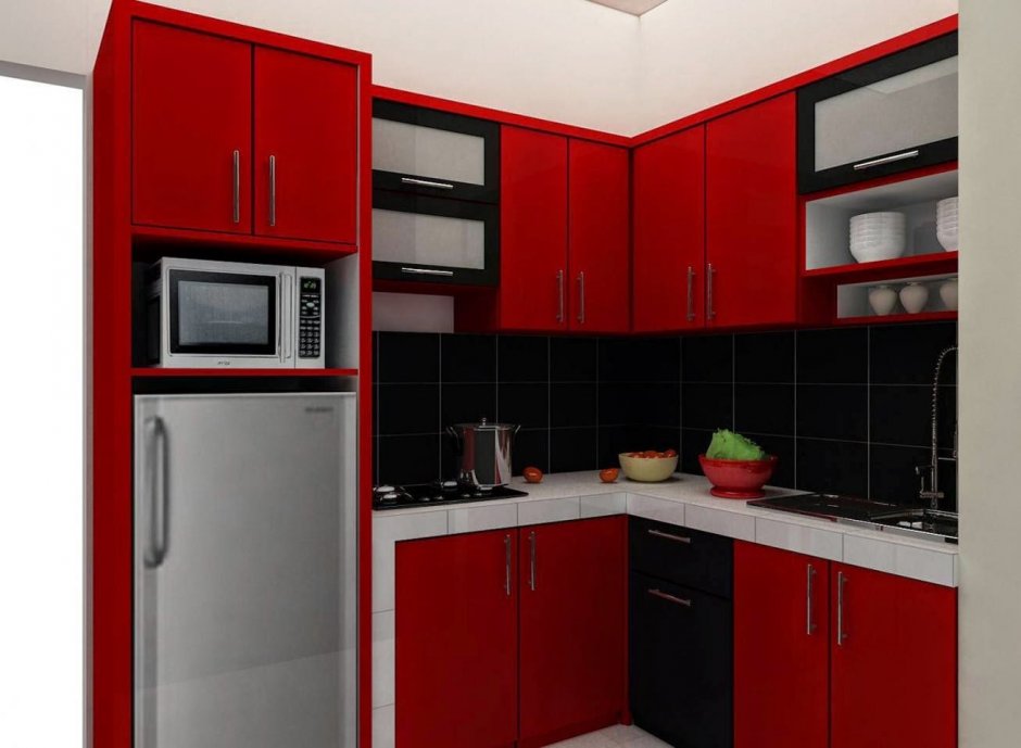 Красная кухня в хрущевке фото