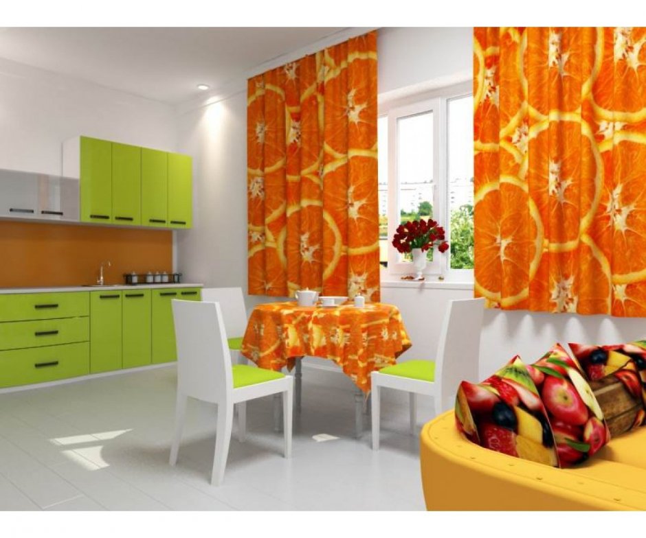 Кухня в оранжево-зеленых тонах