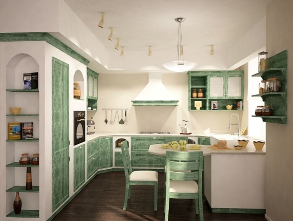 Зеленая кухня в средиземноморском стиле