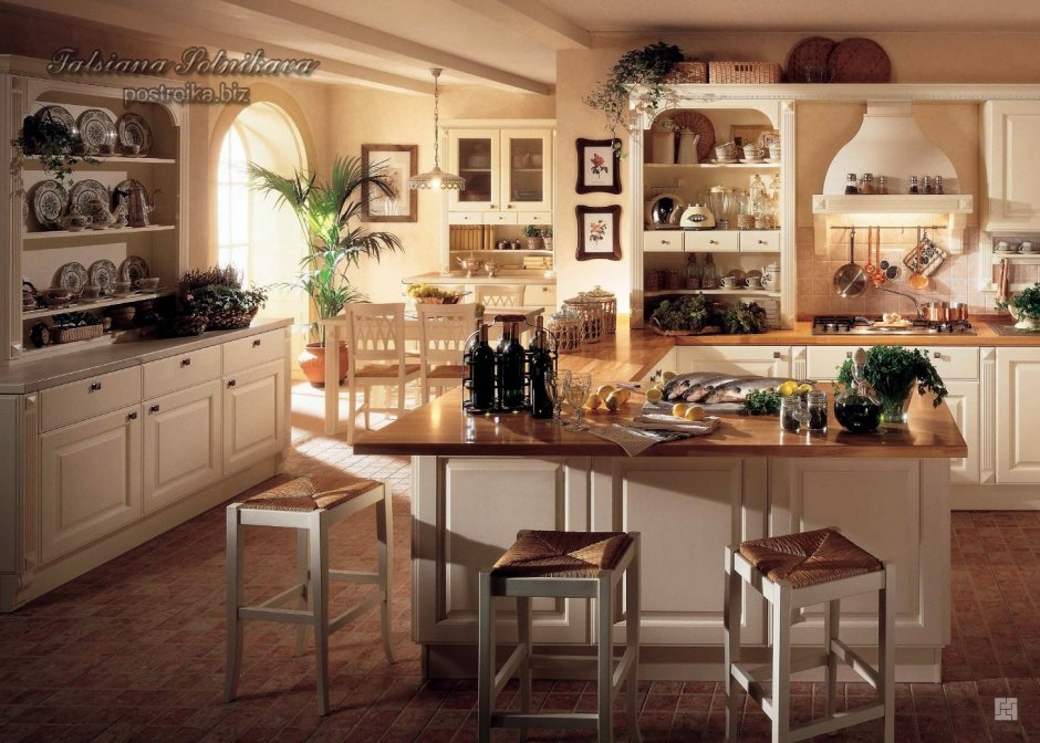 Интерьеры кухни столовой в стиле Кантри и классическом