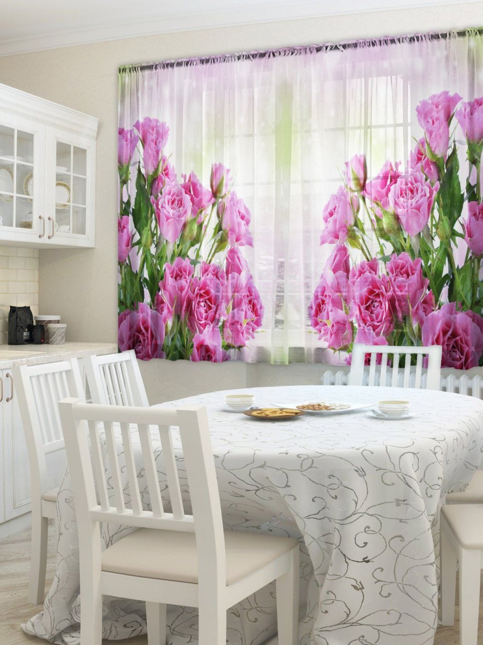 Кухонные шторы с розами (35 фото)