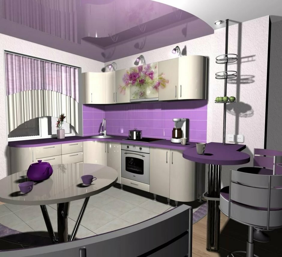 Кухня гостиная в баклажановом цвете