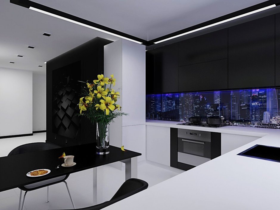 Черно белая кухня в современном стиле