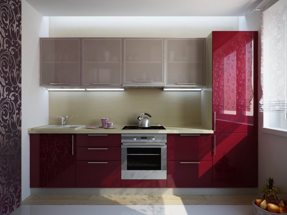 Кухни бордового цвета с бежевым (35 фото)