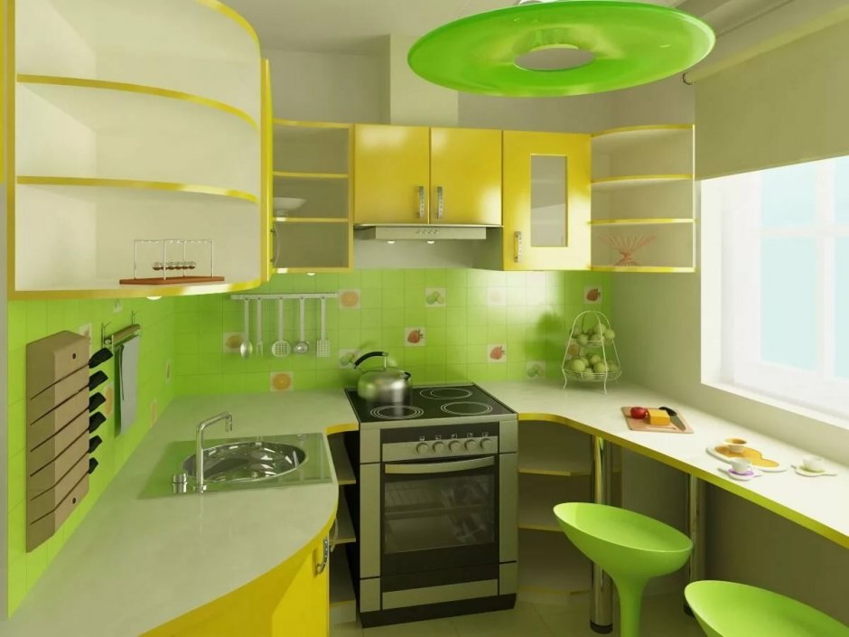 Кухня в хрущевке зеленого цвета (34 фото)