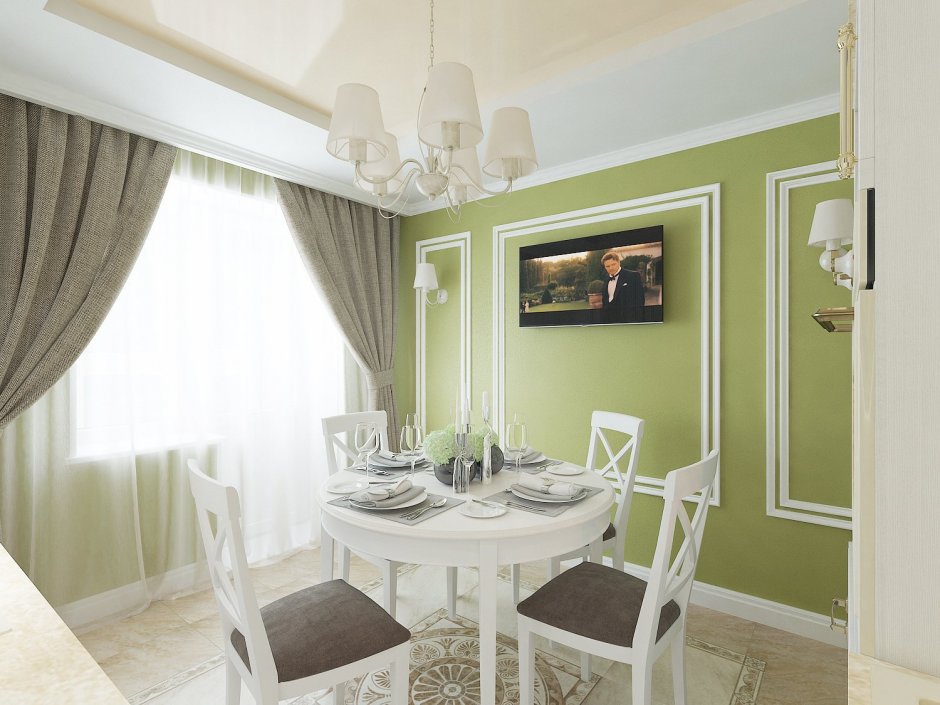 Белая кухня оливковые стены