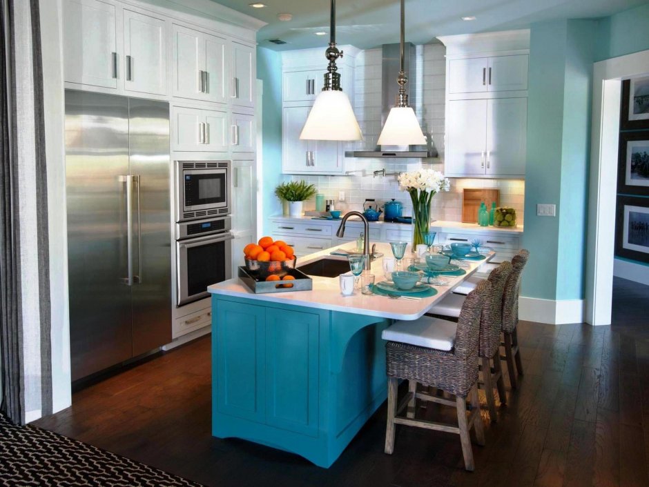 Кухня голубого цвета в интерьере