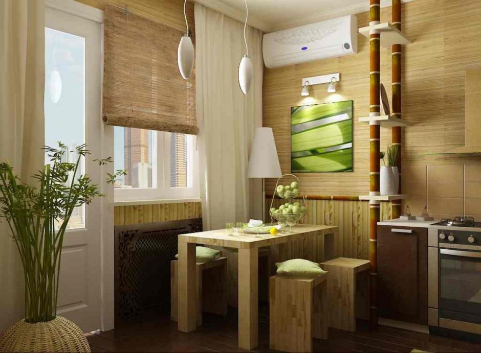 Бамбуковое полотно в интерьере кухни