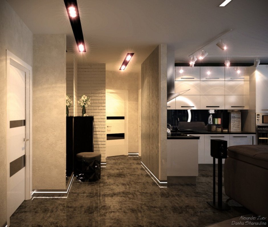 Кухня-гостиная совмещенная с коридором