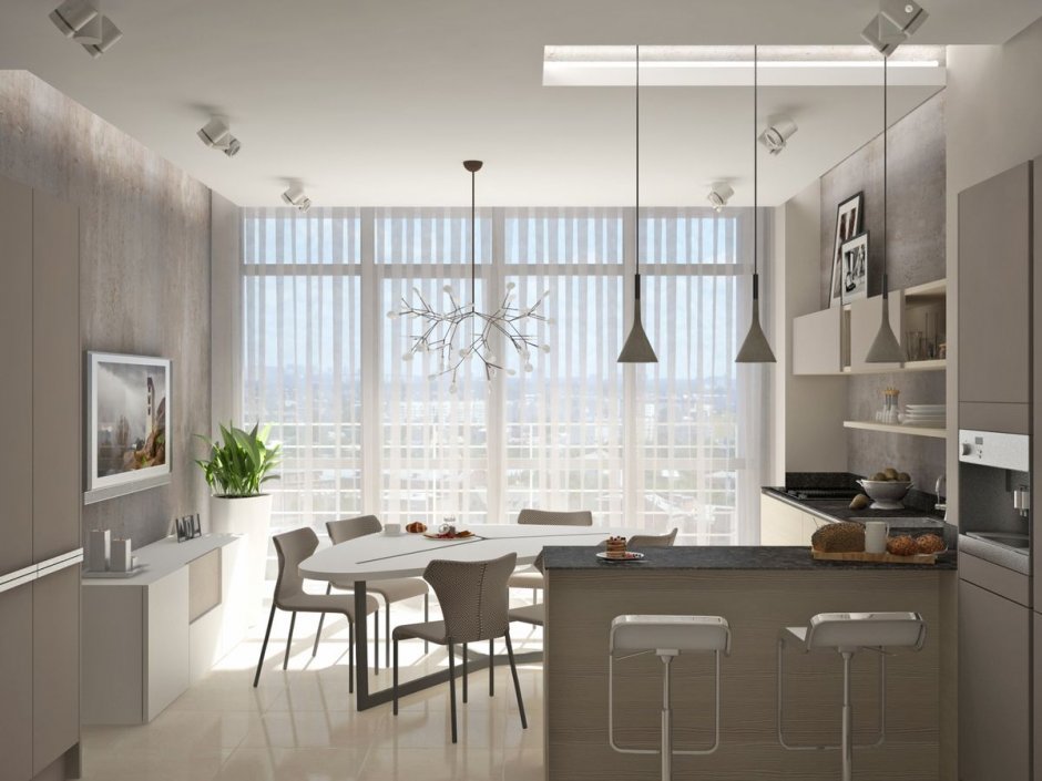 Дизайн интерьера 3d кухни столовой