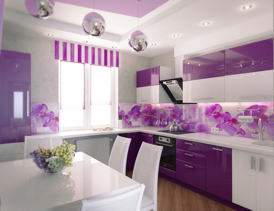 Кухня дизайн в лиловом цвете на даче