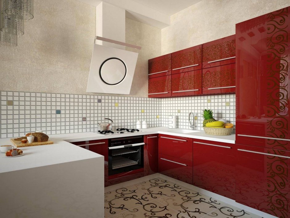 Красный кафель на кухне