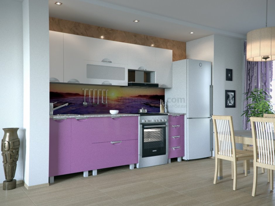 Фиолетовая глянцевая кухня