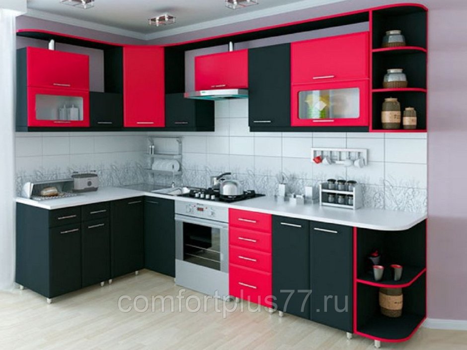 Кухонный гарнитур черно красный угловой
