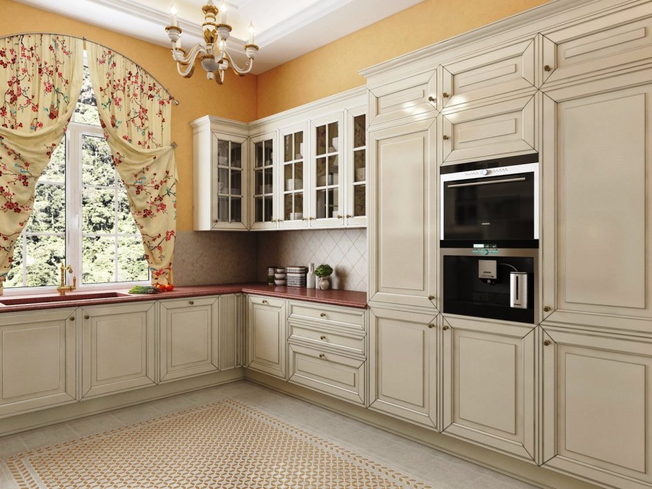 Кухня в классическом стиле с окном