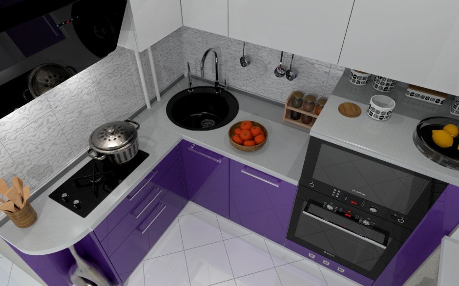 Кухонный гарнитур для маленькой кухни с варочной панелью