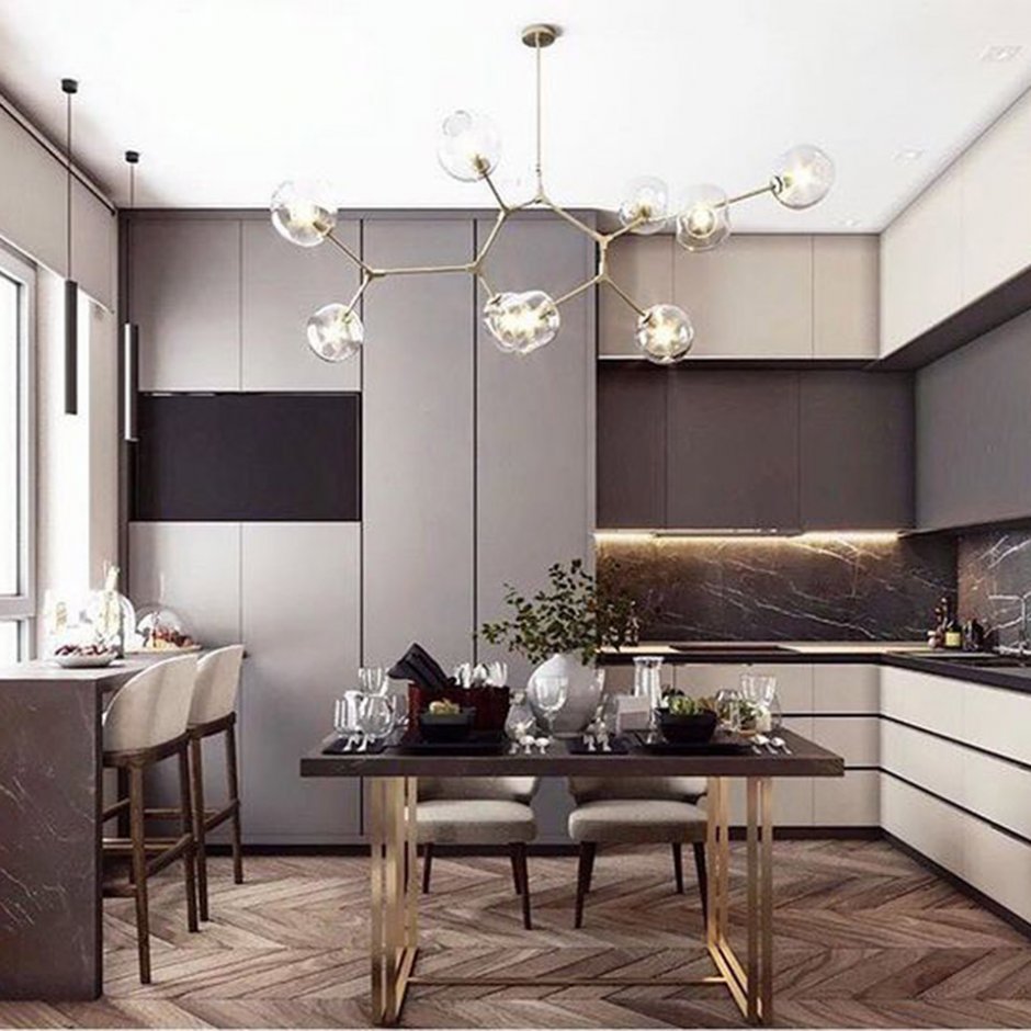 Дизайн-проект кухни-гостиной 30 кв.м в частном доме с барной стойкой