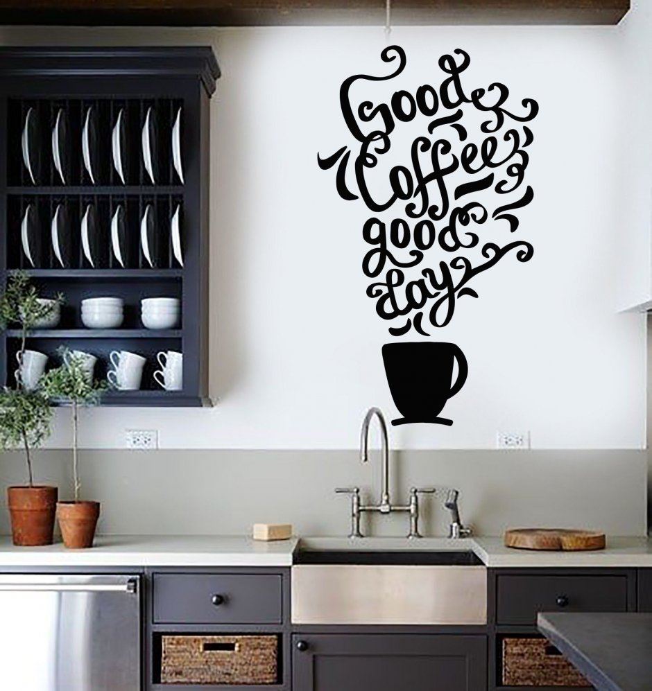 Надписи на стене в интерьере кухни