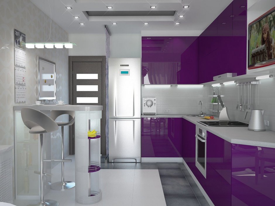 Кухня в бело фиолетовом цвете
