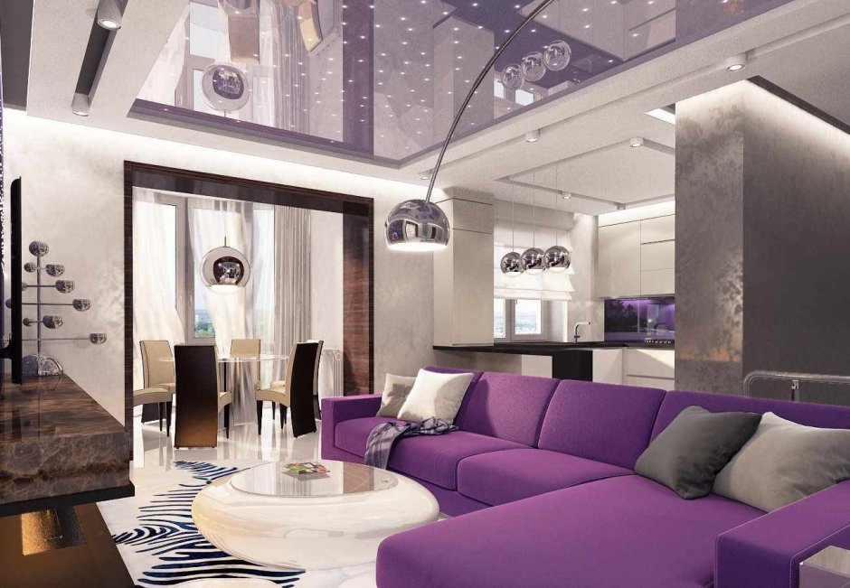 Гостиная в фиолетовых тонах в современном стиле