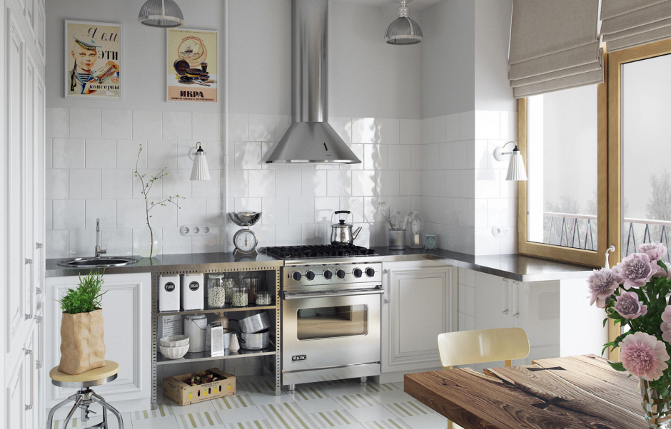 Кухня в скандинавском стиле с газовой плитой