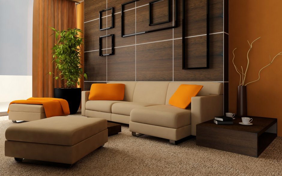 Мебель в оранжевой гостиной