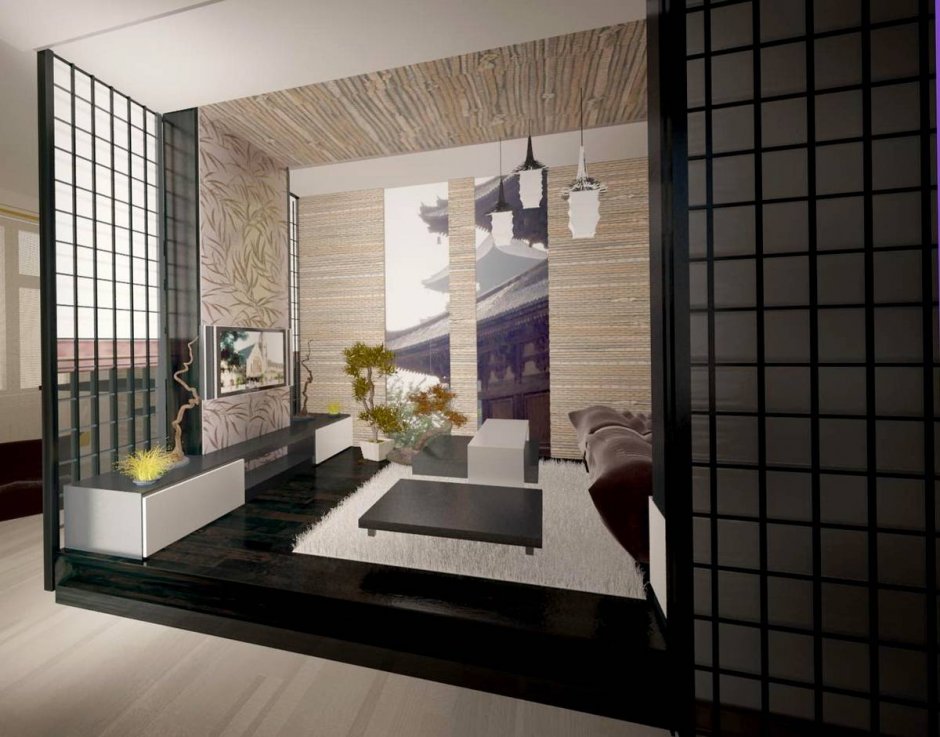 Спальня гостиная в современном японском стиле