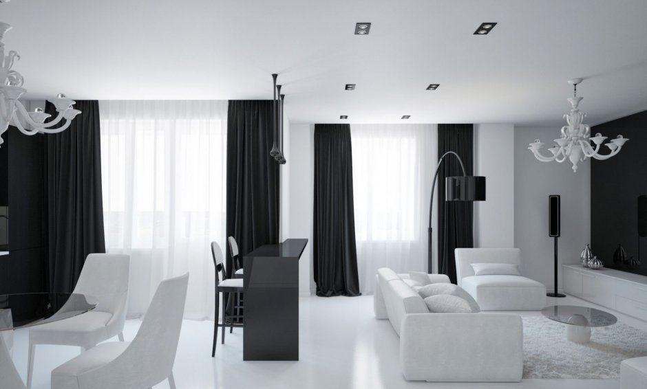 Черно-белый интерьер квартиры студии