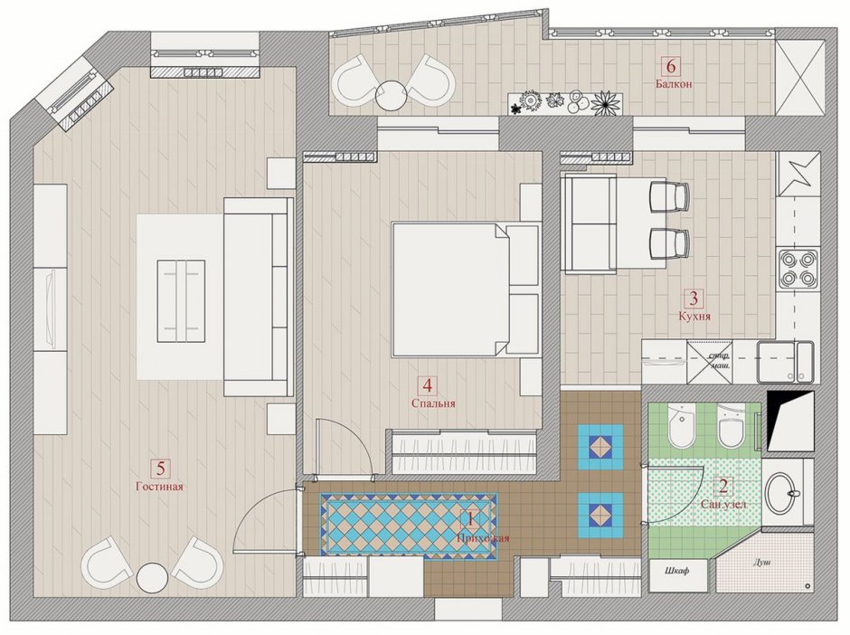 Планировочное решение двухкомнатной квартиры