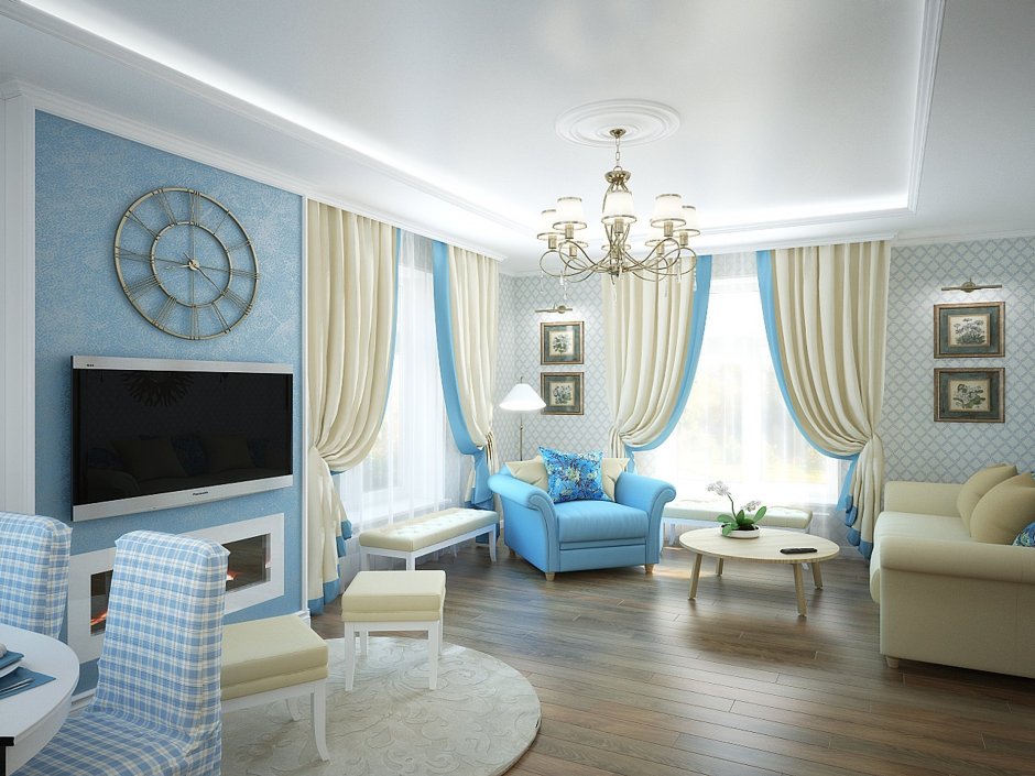 Голубая гостиная в классическом стиле